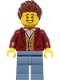 Minifig No: cty1395  Name: Teacher - Male, Dark Red Suit Jacket, Sand Blue Legs, Reddish Brown Hair