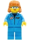 Minifig No: cty1411  Name: Lunar Research Astronaut - Female, Dark Azure Jumpsuit, Dark Orange Hair, Safety Glasses