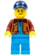 Minifig No: cty1415  Name: Lunar Research Astronaut - Male, Dark Orange Classic Space Jacket, Dark Azure Legs, Dark Blue Cap with Hole, Lopsided Smile (Rover Driver)
