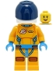 Minifig No: cty1420  Name: Lunar Space Station Astronaut - Female, Bright Light Orange and Dark Azure Suit, White Helmet, Dark Blue Visor (Rivera)