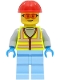 Minifig No: cty1426  Name: Space Engineer - Male, Neon Yellow Safety Vest, Bright Light Blue Legs, Red Construction Helmet, Safety Glasses