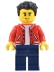 Minifig No: cty1440  Name: Man - Red Jacket, Dark Blue Legs, Black Hair, Smirk and Cheek Lines