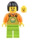 Minifig No: cty1444  Name: Farmer - Female, Lime Overalls over Orange Shirt, Lime Legs, Black Short Hair