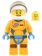 Minifig No: cty1446  Name: Lunar Research Astronaut - Male, Bright Light Orange and Dark Azure Suit, White Helmet, Trans-Brown Visor (Lieutenant Jamie)
