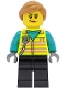 Minifig No: cty1464  Name: Train Driver - Female, Neon Yellow Safety Vest with Radio, Black Legs, Medium Nougat Ponytail Hair