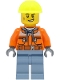 Minifig No: cty1465  Name: Train Worker - Male, Orange Safety Jacket, Sand Blue Legs, Neon Yellow Construction Helmet