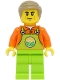 Minifig No: cty1466  Name: Train Worker - Male, Orange Shirt, Lime Overalls, Dark Tan Hair