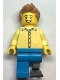 Minifig No: cty1482  Name: Grocery Store Customer - Male, Bright Light Yellow Shirt, Medium Nougat Hair, Prosthetic Leg