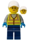 Minifig No: cty1483  Name: Forklift Driver - Female, Neon Yellow Safety Vest, Dark Blue Legs, White Cap with Bright Light Yellow Ponytail Hair