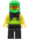 Minifig No: cty1508  Name: Food Delivery Cyclist - Male, Lime Hoodie, Black Legs, Bright Green Helmet, Neck Bracket, Safety Glasses