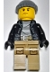 Minifig No: cty1511  Name: Police - City Bandit Crook, Black Leather Jacket, Dark Bluish Gray Knit Cap, Dark Tan Legs, Sweat Drops