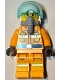 Minifig No: cty1513  Name: Fire - Reflective Stripes, Bright Light Orange Suit, White Helmet, Breathing Apparatus, Green Glasses