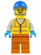 Minifig No: cty1521  Name: Recycling Worker - Male, Neon Yellow Safety Vest, Dark Orange Legs, Blue Cap