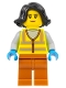 Minifig No: cty1522  Name: Recycling Worker - Female, Neon Yellow Safety Vest, Dark Orange Legs, Black Hair