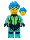 Minifig No: cty1527  Name: Stuntz Driver - Dark Azure Spiky Hair, Medium Azure and Neon Yellow Jumpsuit, Neck Bracket