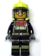 Minifig No: cty1544  Name: Fire - Female, Black Jacket and Legs with Reflective Stripes and Red Collar, Neon Yellow Fire Helmet, Trans-Black Visor, Black Glasses