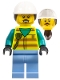 Minifig No: cty1547  Name: Utility Worker - Male, Neon Yellow Safety Vest, Bright Light Blue Legs, White Helmet, Dark Brown Ponytail