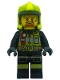 Minifig No: cty1556  Name: Fire - Reflective Stripes with Utility Belt and Flashlight, Neon Yellow Fire Helmet, Dark Orange Moustache and Goatee, Soot Marks