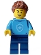 Minifig No: cty1561  Name: Police - City Officer in Training Male, Medium Blue Shirt with Badge, Dark Blue Legs, Reddish Brown Hair, Open Mouth Smile
