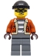 Minifig No: cty1566  Name: Police - City Bandit Crook Male, Dark Orange Jacket, Dark Bluish Gray Legs, Black Knit Cap