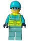 Minifig No: cty1573  Name: Paramedic - Female, Dark Turquoise and Neon Yellow Safety Vest, Sand Green Legs, Dark Turquoise Ball Cap with Black Ponytail, Glasses
