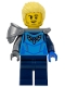Minifig No: cty1576  Name: Stuntz Driver - Male, Dark Azure Racing Shirt with Silver Wings Logo, Dark Blue Legs, Flat Silver Shoulder Armor, Bright Light Yellow Spiked Hair Swept Up, Stubble