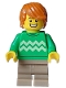 Minifig No: cty1582  Name: Boy - Bright Green Sweater, Dark Tan Medium Legs, Open Mouth Smile, Dark Orange Hair