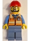 Minifig No: cty1603  Name: Construction Worker - Male, Orange Safety Vest with Reflective Stripes, Sand Blue Legs, Red Construction Helmet