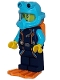Minifig No: cty1609  Name: Arctic Explorer Diver - Male, Dark Blue Diving Suit, Orange Air Tanks and Flippers, Medium Azure Helmet