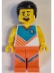 Minifig No: cty1620  Name: Fitness Instructor - Male, White Shirt with Dark Turquoise Panel, Coral Legs, Black Hair