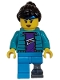 Minifig No: cty1628  Name: Skateboarder - Female, Dark Turquoise Jacket over Dark Purple Shirt, Prosthetic Leg