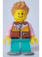 Minifig No: cty1637  Name: Boy - Reddish Brown Jacket, Dark Turqouise Short Legs, Medium Nougat Spiked Hair, Snowshoes