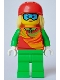 Minifig No: cty1638  Name: Skier - Female, Red Top, Bright Green Legs, Red Sports Helmet, Bright Light Yellow Long Hair, Ski Goggles
