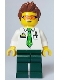 Minifig No: cty1650  Name: Electric Scooter Rider - Male, White Shirt with Bright Green Tie, Dark Green Legs, Reddish Brown Spiked Hair, Safety Glasses