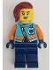 Minifig No: cty1657  Name: Arctic Explorer - Female, Medium Azure Jacket, Name Badge, Dark Red Hair
