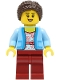 Minifig No: cty1664  Name: Mom - Bright Light Blue Jacket over White Shirt with Coral Flowers, Dark Red Legs, Dark Brown Braided Hair with Knot Bun