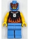 Minifig No: cty1668  Name: Taco Monster Truck Driver - Male, Black Sleeveless Shirt with Flames, Medium Blue Legs, Wrestling Mask
