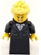 Minifig No: cty1684  Name: Carol Singer - Female, Black Suit Jacket with White Button Up Shirt, Black Skirt, Bright Light Yellow Spiked Hair