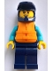 Minifig No: cty1687  Name: Arctic Explorer Water Scooter Driver - Male, Dark Blue Diving Suit and Dirt Bike Helmet, Orange Life Jacket, Lopsided Smirk