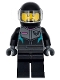 Minifig No: cty1712  Name: Race Car Driver - Male, Racing Suit with Hawk Head Logo, Black Legs, Black Helmet, Trans-Clear Visor, Goatee