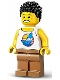 Minifig No: cty1735  Name: Barbequer - Male, White Tank Top with Dark Azure Sailboat, Medium Nougat Legs, Black Short Coiled Hair