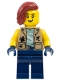 Lego part: City Jungle Explorer Female - Dark Tan Vest, Dark Blue Legs, Dark Red Hair