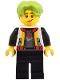 Minifig No: cty1800  Name: Robot World Patron - Male, White Jacket, Black Legs, Lime Hair