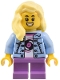 Minifig No: cty1802  Name: Child - Girl, Bright Light Blue Denim Jacket, Medium Lavender Short Legs, Bright Light Yellow Hair