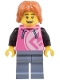 Minifig No: cty1807  Name: Robot World Patron - Male, Dark Pink Hoodie, Sand Blue Legs, Dark Orange Hair