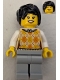 Lego part: Hot Dog Stand Customer - Female, Tan Knit Argyle Sweater Vest, Light Bluish Gray Legs, Black Hair