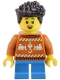 Minifig No: cty1820  Name: Child - Boy, Dark Orange Holiday Sweater, Dark Azure Short Legs, Black Hair