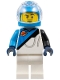 Lego part: Space Explorer - Male, Dark Azure and White Spacesuit, Helmet, Trans-Clear Visor, Stubble