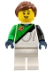 Lego part: Space Explorer - Female, Bright Green and White Spacesuit, Reddish Brown Ponytail