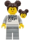 Minifig No: cty1833  Name: Formula 1 Mechanic - Female, Light Bluish Gray and White Polo Shirt, Light Bluish Gray Legs, Dark Brown Hair with Buns, Freckles
